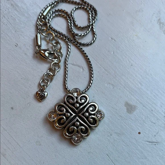 Retired Brighton alcazar bejeweled heart pendant chain silver plated - Picture 1 of 11